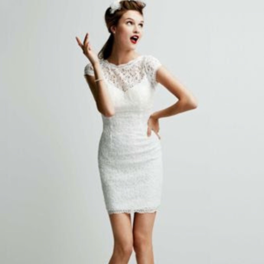 db|studio  Short Lace Cap Sleeve Dress with Exposed Zipper